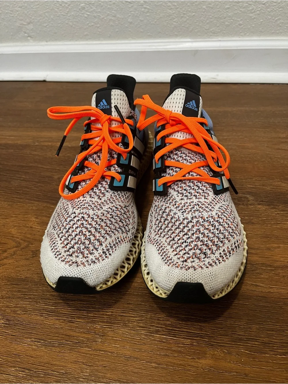 Men’s Adjdas Ultra 4D Blue, Orange and White Tennis Shoes Size 11.5